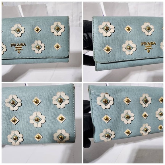 Authentic Prada Saffiano Fiori Wallet Blue - Picture 10 of 15